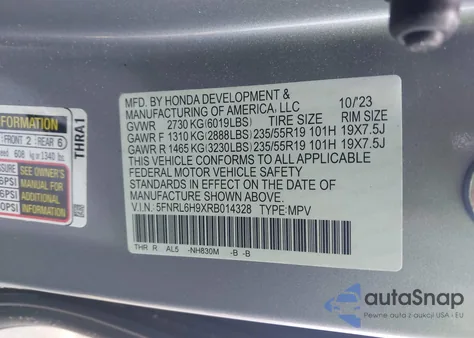 2024 Honda Odyssey Elite z USA, uszkodzony, nr VIN 5FNRL6H9XRB014328